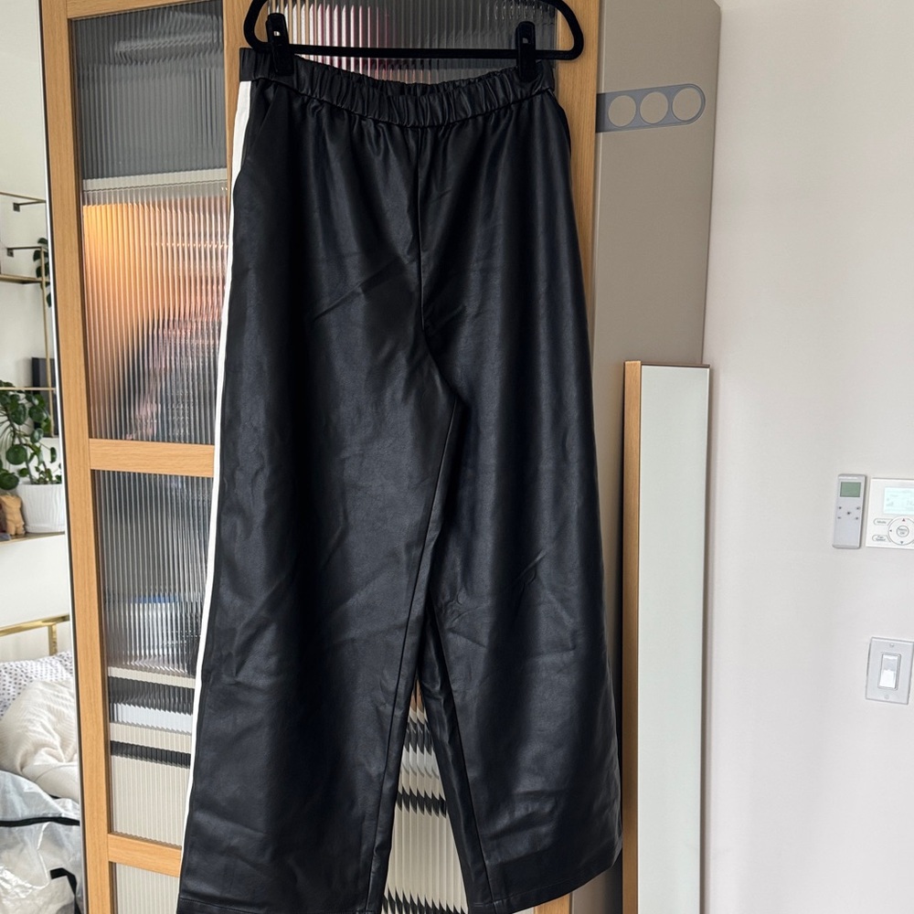 Maeve Black Faux Leather Pull On Track Pants